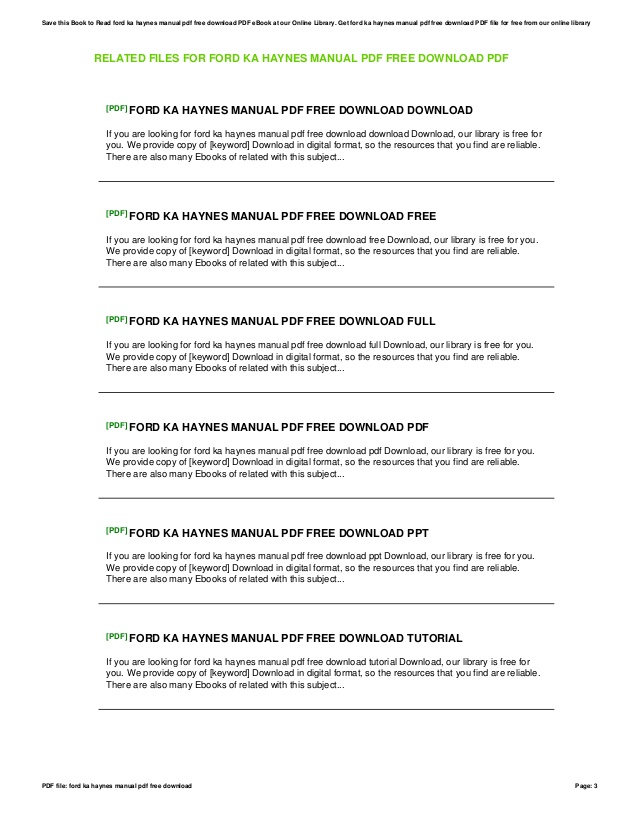 Ford Ka Owners Manual Pdf Free Download