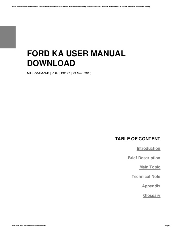 Ford ka owners manual pdf free download